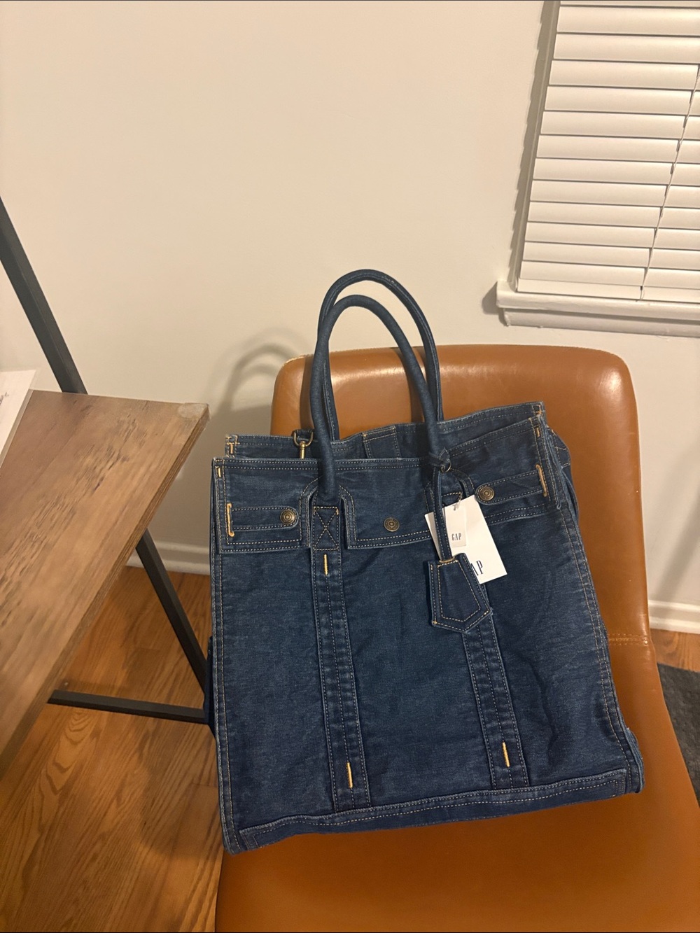 GAP Dark Blue Denim Messenger Tote with Top Handles size large